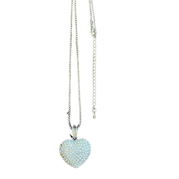 New Silver Heart Chain and Pendant Necklace W/Pave -Reversable - Picture 1 of 6